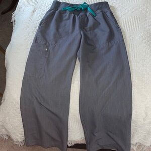 Figs Gray Isabel Scrub Pants with Teal Drawstring